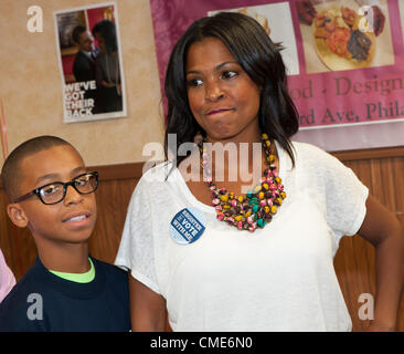 July 28, 2012 - Philadelphia, Pennsylvania, U.S - Actress, NIA LONG, at Denby's Restaurant with her son, MASSAI, for a ''Get Out and Vote Rally'' for the Obama campaign. (Credit Image: © Ricky Fitchett/ZUMAPRESS.com) Stock Photo