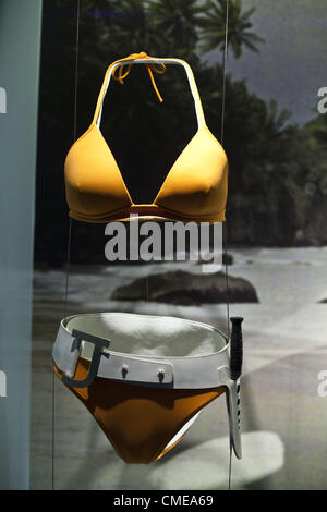 July 27, 2012 - London, UK - Designing 007 - Fifty Years of Bond Style.Bikini worn by Halle Berry aka at the Die another Day..The Barbican marks the 50th anniversary of the James Bond franchise, from 1962's Dr No to this year's Skyfall, with a unique exhibition showcasing the inside story of the design and style of the world's most influential and iconic movie brand. It explores the craft behind the screen icons, the secret service and villains, tailoring and costumes, set and production design, automobiles, gadgets and special effects, graphic design and motion graphics, exotic locations, stu Stock Photo