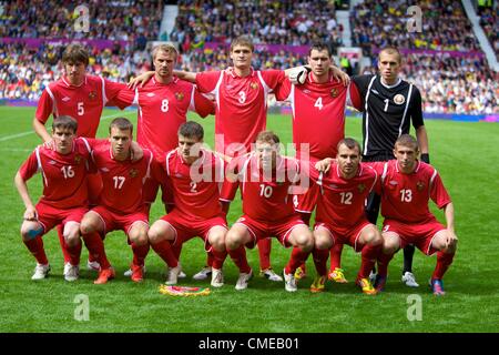 29.07.2012 Manchester, England. The Belarus Team for the first round group C match between Brazil and Belarus. 2012 Olympic Games mens football tournament. Stock Photo