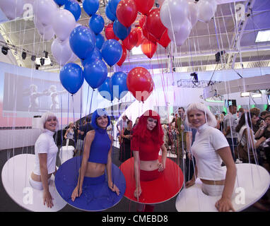 July 27, 2012 - London, UK - Czech Olympic House, officially opened by a Czech president Vaclav Klaus, takes over the Business Design Centre in Islington during the Games with 20 panoramic screens and a busy program to support Czech athletes. The center piece of the country's display is David Cerny's ''London booster', a full-size red London bus with robotic arms that performs push-ups, London, UK (Credit Image: © Veronika Lukasova/ZUMAPRESS.com) Stock Photo