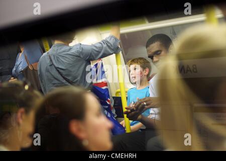 July 30, 2012 - London, England, United Kingdom - Passengers ride the London Underground on the fourth day of the 2012 London Summer Olympics. (Credit Image: © Mark Makela/ZUMAPRESS.com) Stock Photo