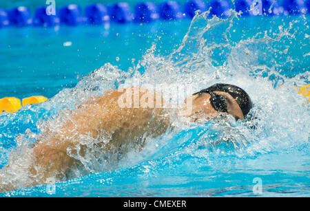 July 31, 2012 - London, England, United Kingdom - MICHAEL PHELPS (USA) swims the last leg in the Men's 4 x 200m Freestyle Relay to a Gold Medal at the Aquatics Center. (Credit Image: © Paul Kitagaki Jr./ZUMAPRESS.com) Stock Photo