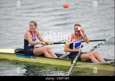 1st Aug 2012. Windsor, England. Great Britains Helen Glover and Heather Stanning (GBR) win gold in the Women's pair Final on Day 5 of the London 2012 Olympic Games at Eton Dorney. Credit:  Action Plus Sports Images / Alamy Live News Stock Photo