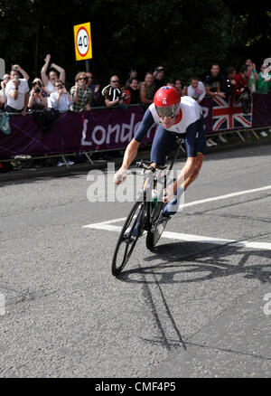 Sir Bradley Wiggins Gold Medalist 2012 Olympic Games 1 August 2012 Mens Road Cycling Time Trial Seven Hills Rd Surrey UK Stock Photo