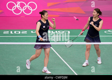 (L-R) Reika Kakiiwa, Mizuki Fujii (JPN),  AUGUST 2, 2012 - Badminton :  Women's Doubles semi-final at Wembley Arena  during the London 2012 Olympic Games in London, UK.    (Photo by Enrico Calderoni/AFLO SPORT) [0391] Stock Photo