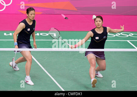 (L-R) Reika Kakiiwa, Mizuki Fujii (JPN),  AUGUST 2, 2012 - Badminton :  Women's Doubles semi-final at Wembley Arena  during the London 2012 Olympic Games in London, UK.    (Photo by Enrico Calderoni/AFLO SPORT) [0391] Stock Photo