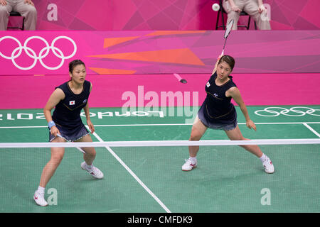 (L-R) Reika Kakiiwa, Mizuki Fujii (JPN),  AUGUST 2, 2012 - Badminton :  Women's Doubles semi-final at Wembley Arena  during the London 2012 Olympic Games in London, UK.    (Photo by Enrico Calderoni/AFLO SPORT) [0391] Stock Photo