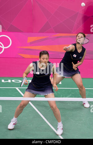 (L-R) Reika Kakiiwa, Mizuki Fujii (JPN),  AUGUST 2, 2012 - Badminton :  Women's Doubles semi-final at Wembley Arena  during the London 2012 Olympic Games in London, UK.    (Photo by Enrico Calderoni/AFLO SPORT) [0391] Stock Photo