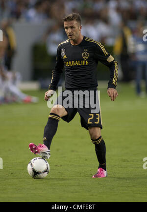Aug. 2, 2012 - Carson, California, USA - David Beckham, 23 of the Los Angeles Galaxy with the ball during their game with Real Madrid during their game in the World Football Challenge 2012 on Thursday, 2 August, 2012 at the Home Depot Center in Carson, California. Real Madrid defeated the LA Galaxy 5-0. (Credit Image: © Javier Rojas/Prensa Internacional/ZUMAPRESS.com) Stock Photo