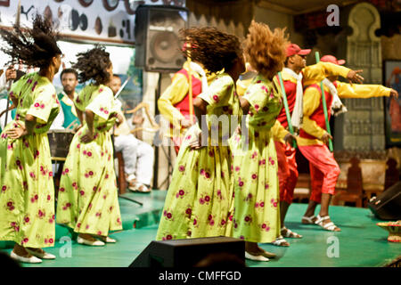 ADDIS ABABA, ETHIOPIA – August 2 - Habesha 2000 Traditional Dancers perform the traditional dances of different ethnic groups of Ethiopia at a local restaurant on August 2, 2012 in Addis Ababa, Ethiopia Stock Photo