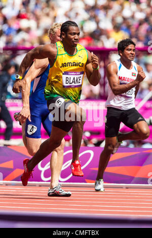 London, UK. Saturday 4th August 2012. Yohan Blake (JAM) competing in the Men's 100m Round 1 at the Olympic Summer Games, London 2012. Stock Photo