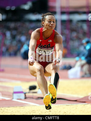Stratford, London, UK. Saturday 4th August 2012. USA's Heptathlete Hyleas Fountain performs the long jump. Stock Photo
