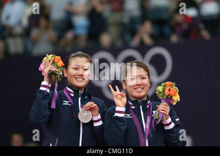 (L-R) Reika Kakiiwa,  Mizuki Fujii (JPN),  AUGUST 4, 2012 - Badminton :  Women's Doubles medal ceremony at Wembley Arena  during the London 2012 Olympic Games in London, UK.   (Photo by Koji Aoki/AFLO SPORT) [0008] Stock Photo