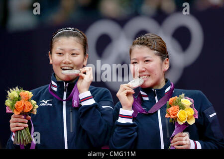 (L-R) Reika Kakiiwa,  Mizuki Fujii (JPN),  AUGUST 4, 2012 - Badminton :  Women's Doubles medal ceremony at Wembley Arena  during the London 2012 Olympic Games in London, UK.   (Photo by Koji Aoki/AFLO SPORT) [0008] Stock Photo