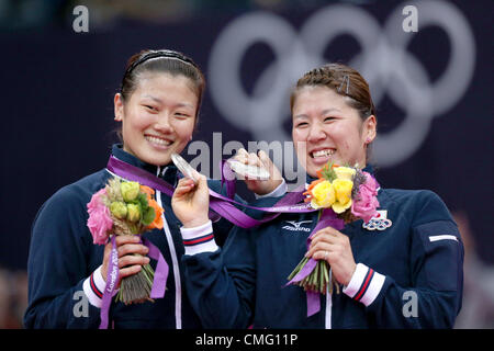 (L-R) Reika Kakiiwa,  Mizuki Fujii (JPN),  AUGUST 4, 2012 - Badminton :  Women's Doubles medal ceremony at Wembley Arena  during the London 2012 Olympic Games in London, UK.   (Photo by Koji Aoki/AFLO SPORT) [0008] Stock Photo