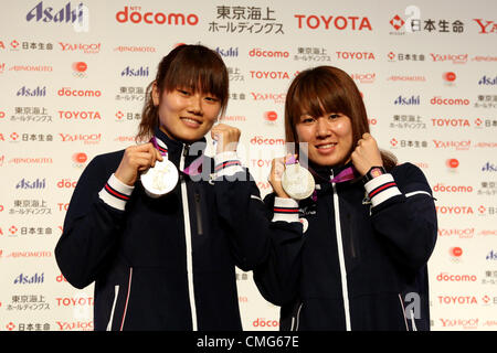 (L to R) Reika Kakiiwa, Mizuki Fujii (JPN),  AUGUST 5, 2012 - Olympic :  Press Conference of Olympic Medalist  during the London 2012 Olympic Games at Japan House in London, UK.  (Photo AFLO SPORT) [0006] Stock Photo