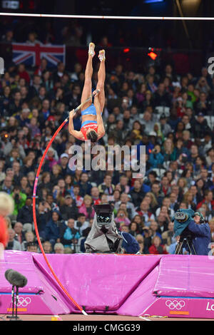 6th Aug 2012. LONDON, ENGLAND - AUGUST 6, Elena Isinbaeva of Russia in the women's pole vault during the evening session of athletics at the Olympic Stadium  on August 6, 2012 in London, England Photo by Roger Sedres / Gallo Images Stock Photo