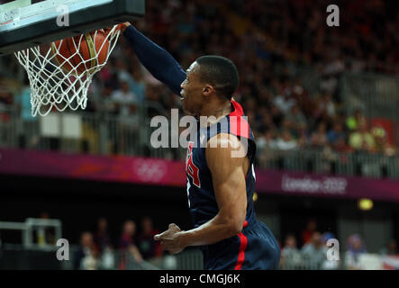 6th Aug 2012. 06.08.2012. London England. Russell Westbrook of the United States in action against Argentina at the London 2012 Olympic Games Basketball competition in London, Great Britain, 06 August 2012.