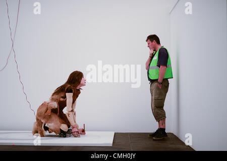 8 Aug 2012 Encountering an art installation at the National Eisteddfod of Wales .  This annual welsh language cultural festival is held in north and south wales on alternate years. This year the festival site is on a former airfield near Llantwit Major , in the Vale of Glaorgan , west of Cardiff photo © keith morris Stock Photo