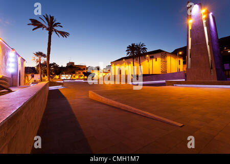 8th Aug 2012. The Plaza de Espana in Adeje, Tenerife, designed by the Canarian architect Fernando Menis. It has been nominated as a finalist in the World Architecture Festival in the category 'New and Old', to be held in Singapore from the 3rd till the 5th October 2012. Adeje, Tenerife, Canary Islands, Spain. Stock Photo