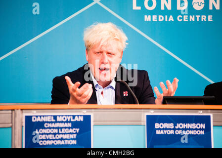 London, UK – 9 August 2012: Mayor Boris Johnson during the Press Conference ‘Delivering a lasting legacy from the London 2012 Games’ at the London Media Centre.. Credit:  pcruciatti / Alamy Live News Stock Photo