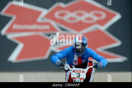 10th Aug 2012. Czech Republic's Romana Labounkova during the BMX cycling women's semifinal run at the 2012 Summer Olympics, Friday, August 10, 2012, in London, Britain. (CTK Photo/Michal Kamaryt) Stock Photo