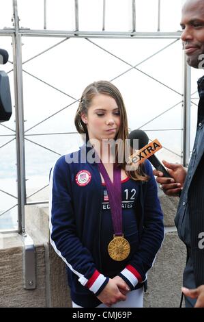 Aug. 14, 2012 - Manhattan, New York, U.S. - MCKAYLA MARONEY. The ''Fierce Five'' US Women's Gymnastics Team winners of the Team Gold Medal at the 2012 London Olympic Gams light and tour the Empire State Building in honor of their victories. (Credit Image: © Bryan Smith/ZUMAPRESS.com) Stock Photo