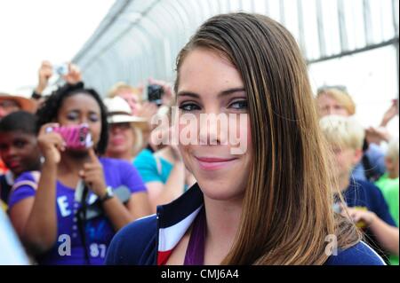Aug. 14, 2012 - Manhattan, New York, U.S. - MCKAYLA MARONEY. The ''Fierce Five'' US Women's Gymnastics Team winners of the Team Gold Medal at the 2012 London Olympic Gams light and tour the Empire State Building in honor of their victories. (Credit Image: © Bryan Smith/ZUMAPRESS.com) Stock Photo