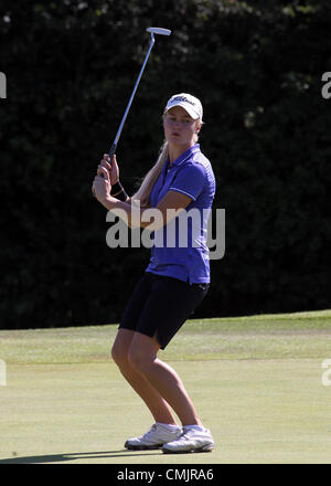 Denham, Greater London, UK. August 18th, 2012. England's Charley Hull reacts after a missed putt during the third and final round of the ISPS Handa Ladies British Masters event at The Buckinghamshire Golf Club. Stock Photo