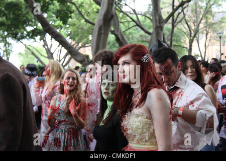 Sydney, Australia. 2 November 2013. The Sydney Zombie Walk sets off from Hyde Park to raise money for the Brain Foundation. Copyright Credit:  2013 Richard Milnes/Alamy Live News. Stock Photo