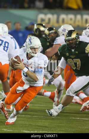 Fort Collins, CO, USA. 2nd Nov, 2013. November 2, 2013: Boise State quarterback Grant Hedrick scrambles against Colorado State in the first half in Fort Collins. Credit:  csm/Alamy Live News Stock Photo