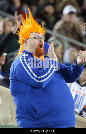 Fort Collins, CO, USA. 2nd Nov, 2013. November 2, 2013: A Boise State fan celebrates his team's play against Colorado State in the first half in Fort Collins. Credit:  csm/Alamy Live News Stock Photo