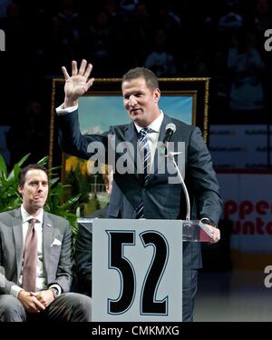 Colorado Avalanche head coach Joel Quenneville (R) wears his old Colorado  Rockies hockey jersey during press conference unveiling the NHL's and  Colorado Avalanche's newly designed Reebok Rbk EDGE uniforms at the Pepsi  Center in Denver on