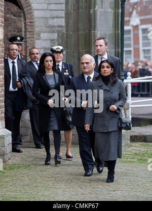 Delft, The Netherlands, for the memorial of Prince Friso. 02nd Nov, 2013. Prince El Hassan bin Talal and Princess Sarvath El Hassan of Jordan arrive at the Old Church in Delft, The Netherlands, for the memorial of Prince Friso, 02 November 2013. Prince Friso suffered severe brain damage in February 2012 after the skiing accident in the Austrian ski resort of Lech. He died aged 44 on 12 August 2013. Photo: Albert Nieboer //dpa/Alamy Live News Stock Photo