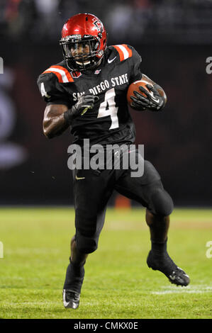 Nov. 2, 2013 - San Diego, CA, United States of America - San Diego State  Aztecs offensive linesman Daniel Brunskill (89) assists San Diego State  Aztecs running back Adam Muema (4) in