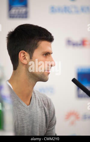The O2, London, UK. 4th Nov, 2013. Novak Djokovic, currently ranked world number 2, attends the press conference at the Barclays ATP World Tour Finals. Credit:  Malcolm Park editorial/Alamy Live News Stock Photo
