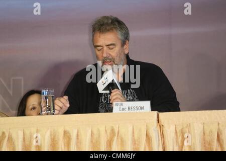 Taipei, China. 1st Nov, 2013. Director Luc Besson and producer Virginie Besson-Silla attend press conference of film Lucy at Taipei 101 in Taipei, China on Friday November 1, 2013. © TopPhoto/Alamy Live News Stock Photo