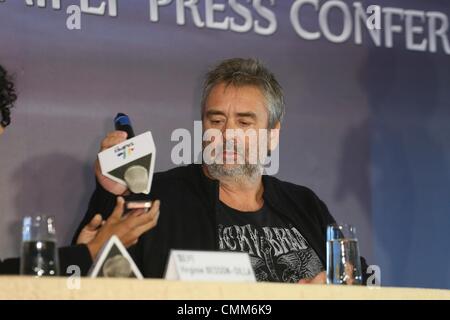 Taipei, China. 1st Nov, 2013. Director Luc Besson and producer Virginie Besson-Silla attend press conference of film Lucy at Taipei 101 in Taipei, China on Friday November 1, 2013. © TopPhoto/Alamy Live News Stock Photo