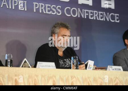 Taipei, China. 1st Nov, 2013. Director Luc Besson and producer Virginie Besson-Silla attend press conference of film Lucy at Taipei 101 in Taipei, China on Friday November 1, 2013. © TopPhoto/Alamy Live News Stock Photo