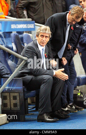 Manchester, UK. 05th Nov, 2013. Manchester City Manager Manuel Pellegrini during the Champions League group D game between Manchester City and CSKA Moscow from the City of Manchester Stadium. Credit:  Action Plus Sports/Alamy Live News Stock Photo
