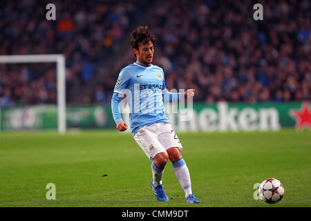 Manchester, UK. 05th Nov, 2013. David Silva of Manchester City in action during the Champions League group D game between Manchester City and CSKA Moscow from the City of Manchester Stadium. Credit:  Action Plus Sports/Alamy Live News Stock Photo