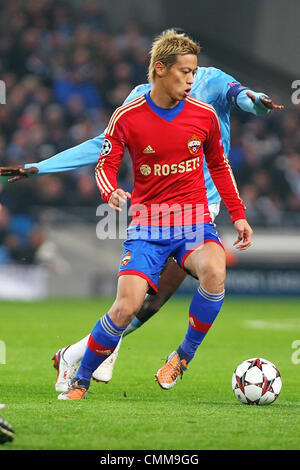 Manchester, UK. 05th Nov, 2013. Keisuke Honda of CSKA Moscow (Russia) in action during the Champions League group D game between Manchester City and CSKA Moscow from the City of Manchester Stadium. Credit:  Action Plus Sports/Alamy Live News Stock Photo