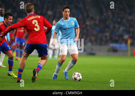 Manchester, UK. 05th Nov, 2013. Samir Nasri of Manchester City in action during the Champions League group D game between Manchester City and CSKA Moscow from the City of Manchester Stadium. Credit:  Action Plus Sports/Alamy Live News Stock Photo