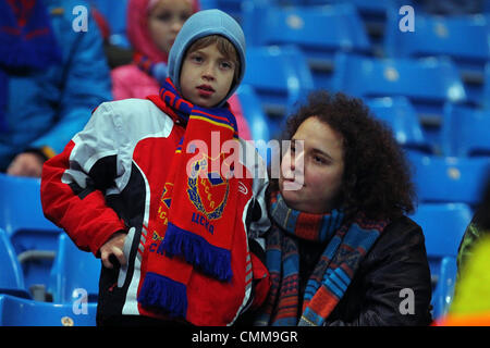 Manchester, UK. 05th Nov, 2013. A young CSKA Moscow fan is disappointed by the result during the Champions League group D game between Manchester City and CSKA Moscow from the City of Manchester Stadium. Credit:  Action Plus Sports/Alamy Live News Stock Photo