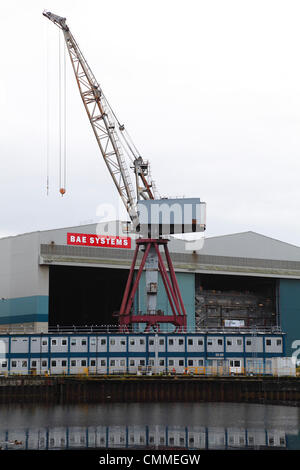 BAE Systems, Govan, Glasgow, Scotland, UK, Wednesday, 6th November, 2013. BAE Systems Shipyard Cranes on the day job cuts were announced. Stock Photo