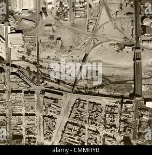 historical aerial photograph Mexican American border El Paso Texas Ciudad Juarez Mexico 1964 Stock Photo