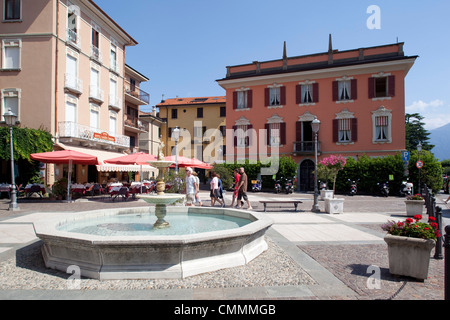 Piazza and fountain, Menaggio, Lake Como, Lombardy, Italy, Europe Stock Photo