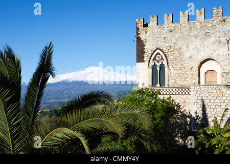 View to Mount Etna, Taormina, Sicily, Italy, Europe Stock Photo