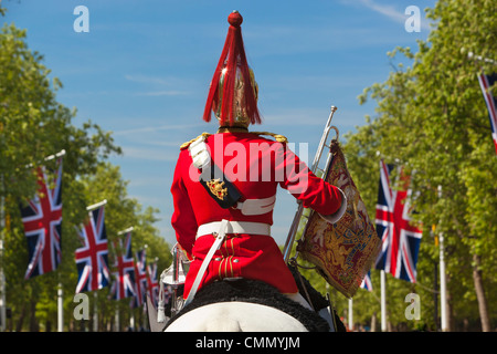 Mounted soldier of the Household Cavalry along The Mall, London, England, United Kingdom, Europe Stock Photo