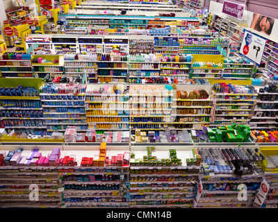 Tesco supermarket shelves taken from above Stock Photo